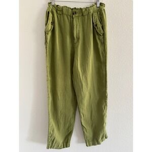 C&C California Pants‎ Womes Small Green Linen Cargo Beachy Coastal Outdoor